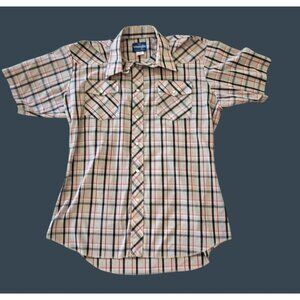 Vintage Wrangler Men's L Western Pearl Snap Short Sleeve Shirt Size 16.5 READ